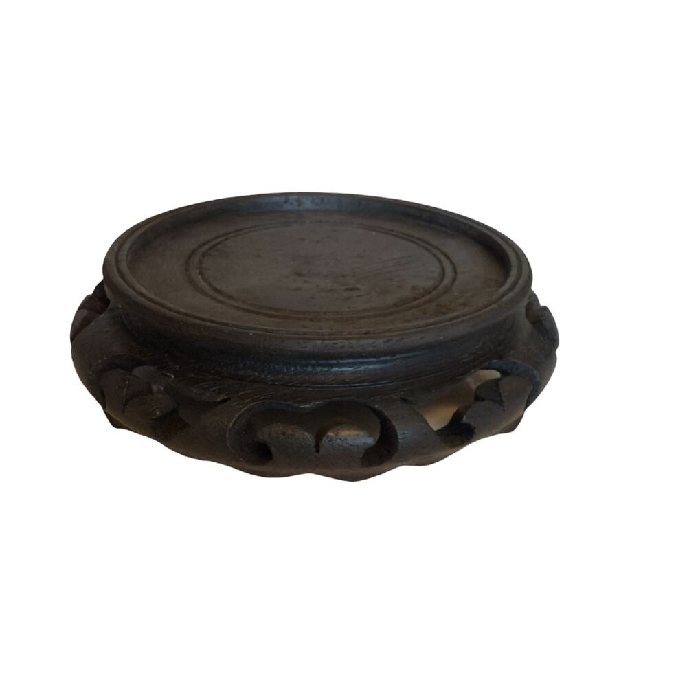 Cloisonne Stand Vintage Asian Carved Wooden Chinese Display Matte Ebony